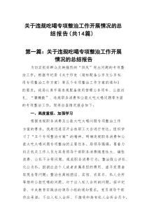 关于违规吃喝专项整治工作开展情况的总结报告14篇（精选文集）
