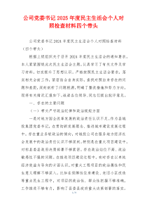 公司党委书记2025年度民主生活会个人对照检查材料四个带头