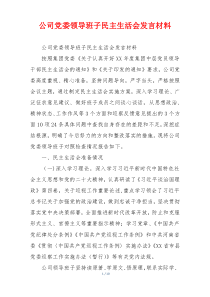 公司党委领导班子民主生活会发言材料