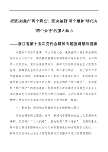 宣讲稿浙江省第十五次党代会精神专题宣讲辅导提纲范文两个确立两个维护两个先行