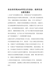 农业农村局2024年民主生活会、组织生活会意见建议