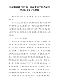 区纪委监委2025年上半年党建工作总结和下半年党建工作思路