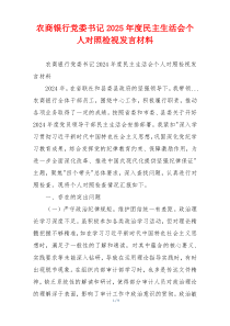 农商银行党委书记2025年度民主生活会个人对照检视发言材料