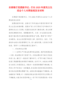 农商银行党委副书记、行长2025年度民主生活会个人对照检视发言材料