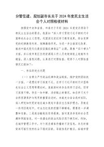 分管住建规划副市长关于2024年度民主生活会个人对照检视材料