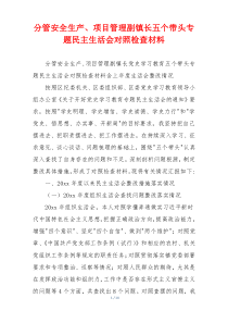 分管安全生产、项目管理副镇长五个带头专题民主生活会对照检查材料