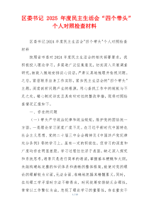 区委书记2025年度民主生活会“四个带头”个人对照检查材料