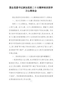 国企党委书记参加党的二十大精神培训班学习心得体会