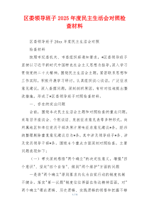 区委领导班子2025年度民主生活会对照检查材料