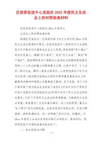 区投资促进中心党组在2025年度民主生活会上的对照检查材料