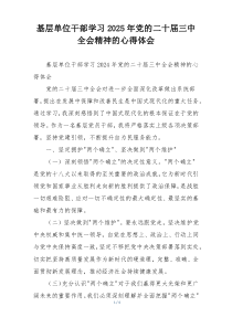 基层单位干部学习2025年党的二十届三中全会精神的心得体会