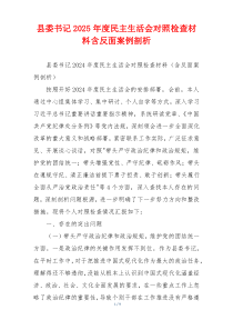 县委书记2025年度民主生活会对照检查材料含反面案例剖析