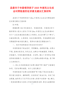 县委关于市委领导班子2025年度民主生活会对照检查的征求意见建议汇报材料