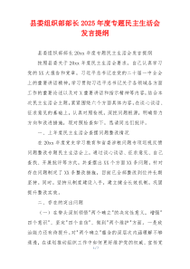 县委组织部部长2025年度专题民主生活会发言提纲