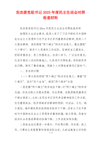 发改委党组书记2025年度民主生活会对照检查材料