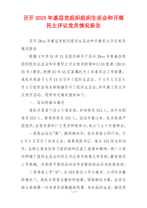 召开2025年基层党组织组织生活会和开展民主评议党员情况报告