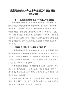 基层党支部2025年上半年党建工作总结报告(精选九篇汇编)