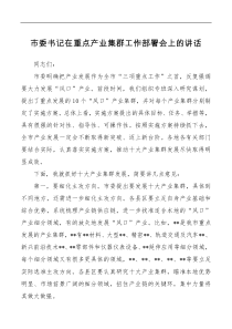 市委书记在重点产业集群工作部署会上的讲话