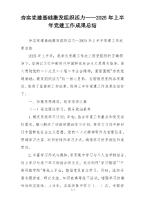 夯实党建基础激发组织活力——2025年上半年党建工作成果总结