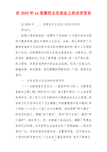 在2025年xx党委民主生活会上的点评发言