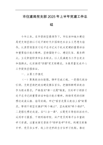 市住建局党支部2025年上半年党建工作总结