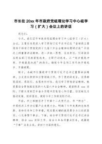 市长在20XX年市政府党组理论学习中心组学习扩大会议上的讲话