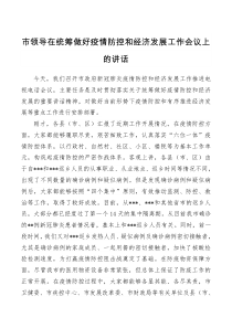 市领导在统筹做好疫情防控和经济发展工作会议上的讲话