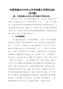 市委党建办2025年上半年党建工作情况总结 8篇范文