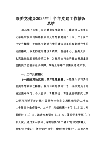 市委党建办2025年上半年党建工作情况总结