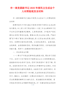 市一高党委副书记2025年度民主生活会个人对照检视发言材料