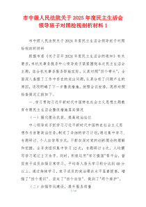 市中级人民法院关于2025年度民主生活会领导班子对照检视剖析材料1