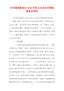 市交通局副局长2025年民主生活会对照检查发言材料