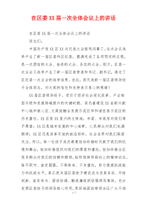 在区委XX届一次全体会议上的讲话