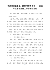 强基固本筑堡垒，赋能增效勇争先——2025年上半年党建工作阶段性总结