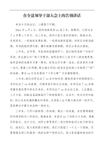 离任讲话在全县领导干部大会上的告别讲话离任感言领导讲话