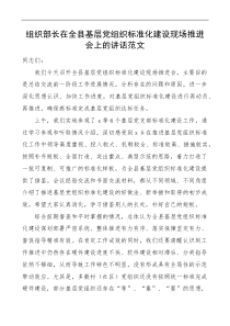 组织部长在全县基层党组织标准化建设现场推进会议上的讲话范文