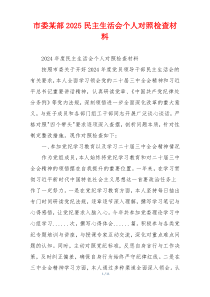市委某部2025民主生活会个人对照检查材料