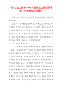 市委社会工作部2025年度民主生活会领导班子对照检视发言材料