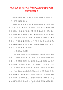 市委组织部长2025年度民主生活会对照检视发言材料 3