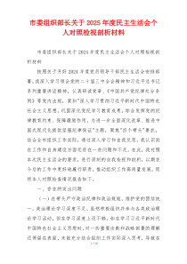 市委组织部长关于2025年度民主生活会个人对照检视剖析材料