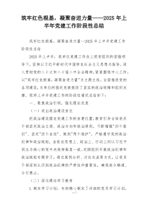筑牢红色根基，凝聚奋进力量——2025年上半年党建工作阶段性总结