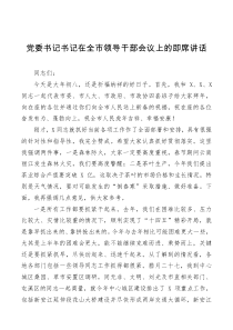 讲话发言党委书记书记在全市领导干部会议上的即席讲话