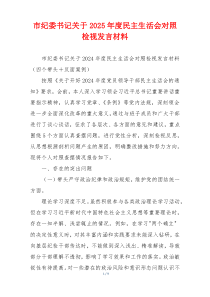 市纪委书记关于2025年度民主生活会对照检视发言材料