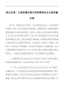 讲话发言国企党课以高质量党建引领保障国有企业