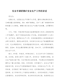 讲话发言在全市调研煤矿安全生产工作的讲话
