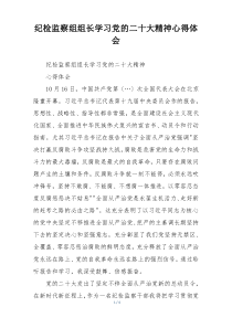 纪检监察组组长学习党的二十大精神心得体会
