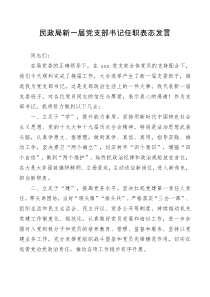 讲话发言民政局新一届党支部书记任职表态发言