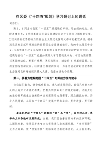 讲话在区委十四五规划学习研讨上的讲话