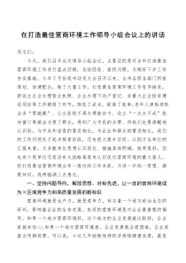 讲话在打造最佳营商环境工作领导小组会议上的讲话
