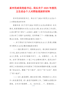 某市民政局党组书记、局长关于2025年度民主生活会个人对照检视剖析材料